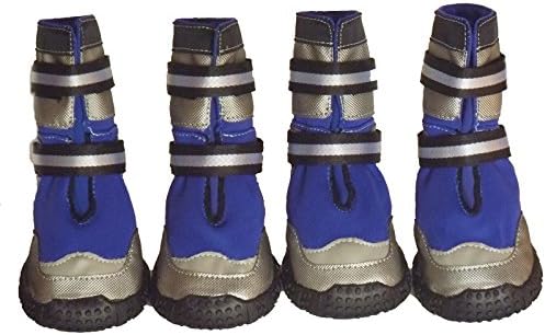 Lifeful® Dog Waterproof Nonslip Outdoor Boots, with Neoprene Upper, Front Tongue and 2 Reelable Velcro Straps, Easy to Put on and Firmly Fastens, Comfy and Flexible, for Sports or Travel, Set of 4, Color Blue, Size XL - Outer Width 3.07" Inch