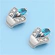 Sterling Silver Earrings with Marcasite with Blue Sapphire CZ - 15mm