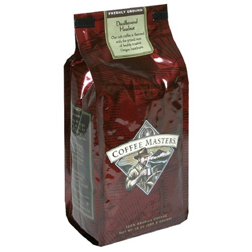 Coffee Masters Flavored Coffee, Hazlenut Decaffeinated, Ground, 12-Ounce Bags (Pack of 4)