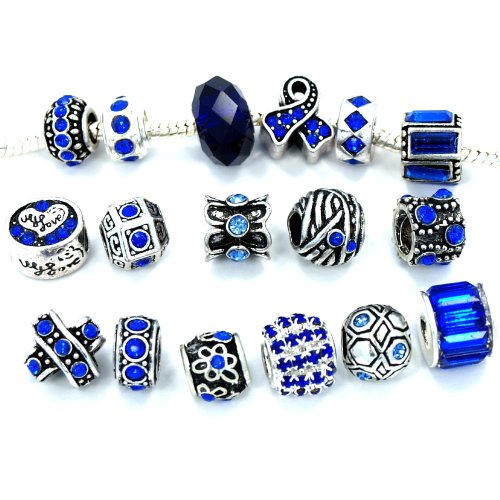 Pro Jewelry Ten (10) of Assorted Shades of Royal Blue Crystal Rhinestone Beads (Styles You Will Receive Are Shown in Picture Random 10 Beads Mix) Charms Spacers for Bracelets