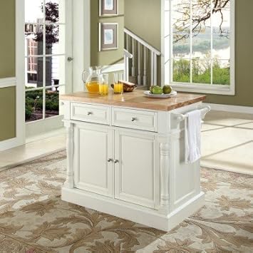 Crosley Furniture Butcher Block Top Kitchen Island in White Finish,Crosley Furniture - DROPSHIP,KF30006WH,35733