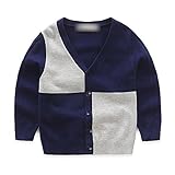 Tortor 1bacha(JP) 子供　ニットカーディガン　ニットセーター　キッズ　ニット編み　ベビー服　セーター　男の子　長袖　秋もの　ボーイズ 男児　可愛い　vネック　体温調節　 綿95％　グレ