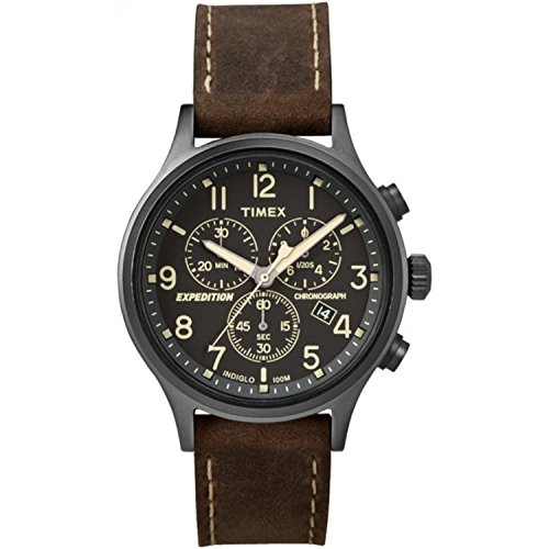 Timex Men s  Expedition Scout Chrono  Quartz Brass and Leather Casual Watch, Color:Brown (Model: TWC0130009J)