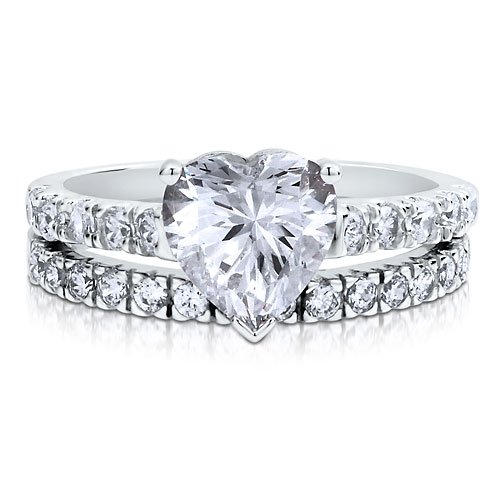 Click To Sterling Silver 925 Heart CZ Cubic Zirconia 2pc Solitaire Ring Set - Women's Valentine Engagement Ring Set Details... Sterling Silver 925 Heart CZ Cubic Zirconia 2pc Solitaire Ring Set - Women's Valentine Engagement Ring Set