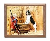 Hunting Dog Shotgun Cabin Animal Home Decor Wall Picture Oak Framed Art Print