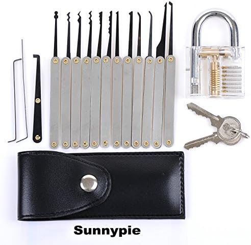 Sunnypie 12-Piece Unlocking Lock Pick Set Key Extractor Tool + Transparent Practice Padlocks