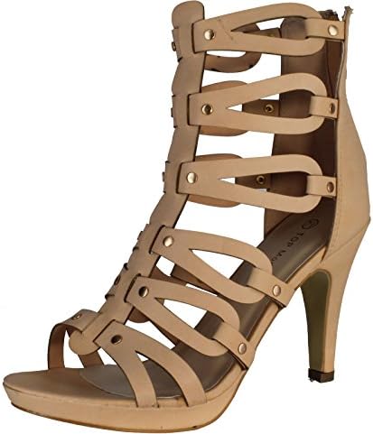 Top Moda SPIN-28 Women's Gladiator High Heel Sandals, Color:BLUSH, Size:8.5