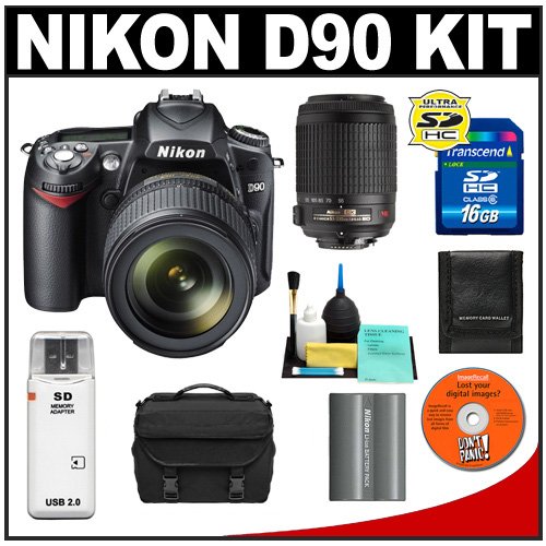 Nikon D90 Digital SLR Camera with 18-105mm AF-S DX VR + Nikon 55-200mm AF-S DX VR Zoom-Nikkor Lens + 16GB Card + EN-EL3e Battery + Case + Cameta Bonus Accessory Kit