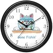 Cat and Fish Bowl - Cat Cartoon or Comic - JP Animal Wall Clock by WatchBuddy Timepieces (Hunter Green Frame)