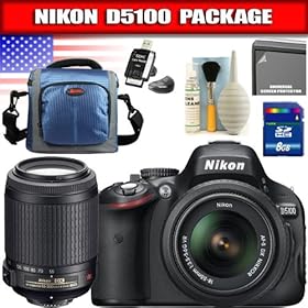 Nikon D5100 16.2MP Digital SLR Camera with 18-55mm f/3.5-5.6G AF-S DX VR Nikkor Zoom Lens + AF-S DX VR Zoom-NIKKOR 55-200mm f/4-5.6G IF-ED Package 1