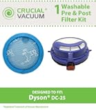 Dyson DC25 Washable & Reusable Pre & Post Filter Replacement Kit Designed To Fit Dyson DC25 Uprights; Compare To Part # 916188-05, 914790-01; Designed & Engineered By Crucial Vacuum