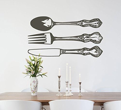 Silverware Wall Decals Fork Spoon knife flatware Kitchen decor utensils French Shabby decor -ET100567279