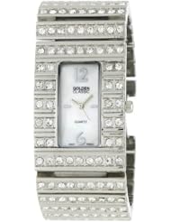 Golden Classic Womens 2106-Silver "Shimmering Moonlight" Mother-Of-Pearl Dial Rhinestone Encrusted Watch