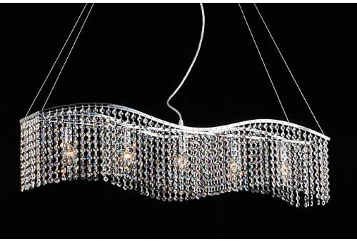 Modern Linear Rectangular Island Dining Room Crystal Chandelier