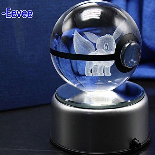 Crystal Pokemon Ball with Pokemon inside 3D > Eevee < Crystal ball Size 3.2 inch + LED Light with Rotate Base