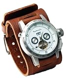 Nemesis #BIN070W Men's Multi Function Open Heart Skeleton Wide Leather Cuff Automatic Watch