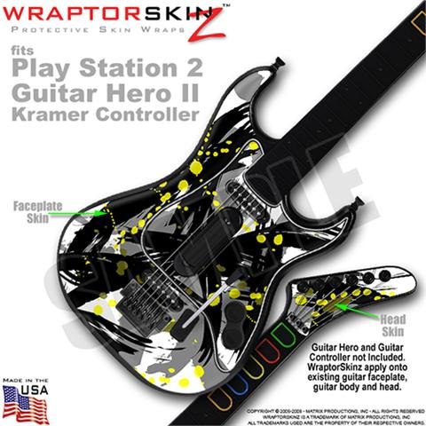 Abstract 02 Yellow Skin by WraptorSkinz TM fits PS2 Guitar Hero II ( 2 ) Kramer Guitar Controllers (GUITAR NOT INCLUDED)