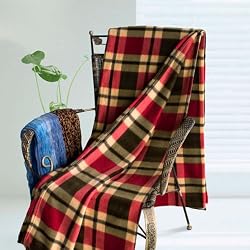 [Scotch Plaids - Red/Yellow/Grey] Soft Coral Fleece Throw Blanket (71 by 79 inches)