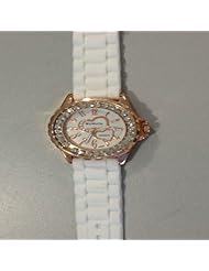 2013newestseller 1pcs White Bling Rhinestone Fashion Double Heart Pattern Silicone Band Ladies Girls Wrist Analog Watches on Sales