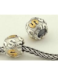 925 solid sterling silver initial letter alphabet S charm bead compatible with Pandora, Chamilia, Troll, Biagi bracelets jewelry jewellery