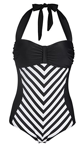 LA PLAGE Women's Swimsuit 50s Retro Polka Plus Size One Piece Monokinis Halter Swimwear