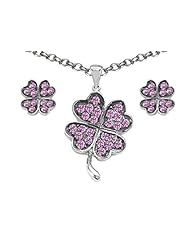 Celtic Love by Kelly Created Pink Sapphire Lucky Clover Pendant Box Set with matching earrings in 925 Sterling Silver