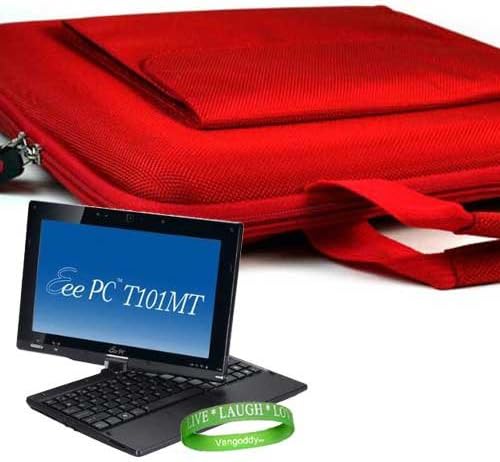 ASUS ** RUBY RED ** Carrying Case Hard Cube Case with Attached Pocket to Contain ASUS Accessories for Asus Eee PC T101MT-EU17-BK 10.1-Inch Convertible Tablet (Black) + Vangoddy Live * Laugh * Love Wrist band