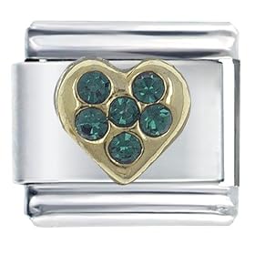 May Emerald Birthstone Heart Italian Charms Bracelet Link by Pugster