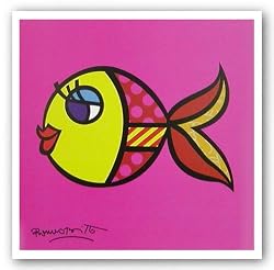 Swimmingly Pink by Romero Britto 7.5"x7.5" Art Print Poster