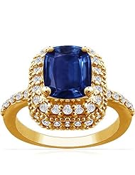 14K Yellow Gold Cushion Cut Blue Sapphire Ring With Sidestones (GIA Certificate)