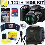 Nikon Coolpix L120 14.1 MP Digital Camera (Black) + 16GB Accessory Kit