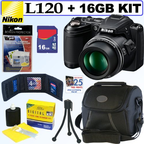 Nikon Coolpix L120 14.1 MP Digital Camera (Black) + 16GB Accessory Kit