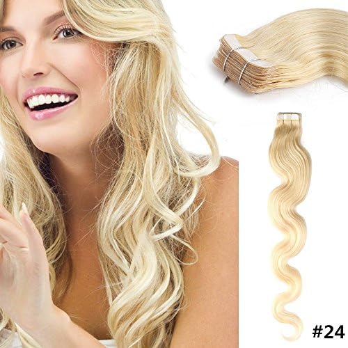 BThairbox Body Wave 100% Remy Human Hair Tape in Hair Extensions 20pcs/set 44g 20" #24 Golden blonde