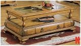 LARGE COFFEE TABLE W. STORAGE DRAWER AND GLASS TOP