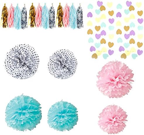 GEARKING Pack of 20 Paper Flowers Tissue Paper Pom Poms Balls Paper Tassel Paper Garland for Wedding Party Birthday Party Baby Shower Decoration Nursery Decorations Bridal Shower