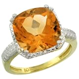10k Gold ( 11 mm ) Large Stone Engagement Citrine Ring w/ 0.022 Carat Brilliant Cut Diamonds & 7.15 Carats Cushion Cut Stone, 1/2 in. (12.5mm) wide, size 5