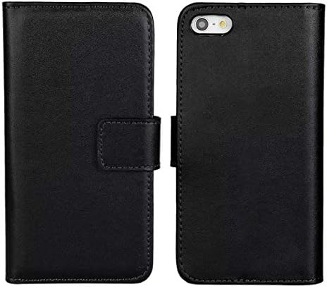 iTontek® Luxury Genuine Leather Wallet Stand Folio Case with Card Slot for Apple iPhone 5/5S High Quality (Black)