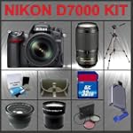 Nikon D7000 16.2MP DSLR Camera Kit with 18-55mm f/3.5-5.6G VR AF-S DX Nikkor Lens + Nikon AF-S VR Zoom-NIKKOR 70-300mm f/4.5-5.6G IF-ED Telephoto Zoom Lens + Huge Accessories Package Including Wide Angle Macro Lens + Telephoto Lens + 32gb SDHC Memory Card + Hi-Speed SD Card Reader + 53'' Tripod + LCD / Lens Cleaner Kit + 3 Piece Lens Filter Kit + Carrying Case + Kit