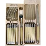 Horn Look Acrylic Ivory Color Laguiole Verdier Heavy Duty Boxed Set of 6 Knives and 6 Forks