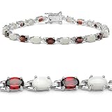 10.25 Carat Genuine Opal and Garnet Ovals Eternity Silver Bracelet