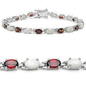 10.25 Carat Genuine Opal and Garnet Ovals Eternity Silver Bracelet by