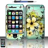 Sky Blue Butterfly Flower Premium Design Snap-on Protector Hard Cover Case for Apple iPhone 3G, 3GS 3G-S (AT&T)