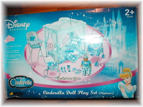 Disney Princess Cinderella Doll Play Set up to 18″ Doll Sixteen piece nursery collection! A 16″ doll is included in the set, but may be used for dolls up to