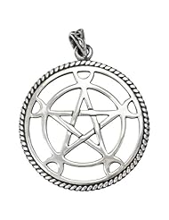 Large Sterling Silver Moon Pentacle Pendant - Wiccan Pagan Jewelry