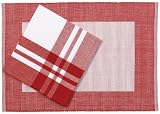 Cest Ca - Textiles - Set de table réversible + serviette de table tissée à carreaux - Set de 4 - Rouge/blanc (Import Grande Bretagne)
