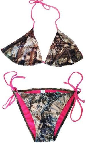 Southern Sisters - Hunters Camouflage Bikini Top and Bottom Pink String Bikini (Large)