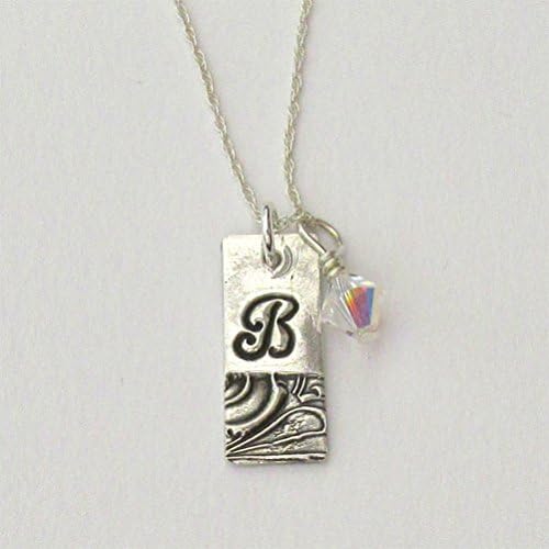 Personalized Initial Necklace With Birthstone Charm - Sterling Silver Custom Bar Pendant