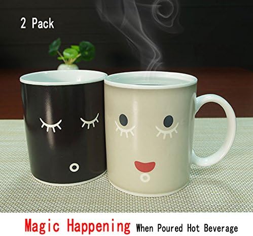 eGOLDBOX 2 Pack Magic Morning Mug Heat Sensitive Unique Color Changing Cup Hot Beverages Novelty Gift