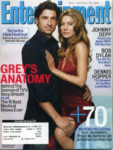 Entertainment Weekly September 23, 2005 Patrick Dempsey & Ellen Pompeo/Grey's Anatomy Cover, Johnny Depp & Tim Burton/Corpse Bride, Dennis Hopper/E-Ring, Bob Dylan