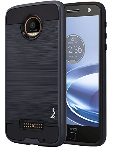 Moto Z Force Case, Tauri [Shock Absorbent] Slim Brush Texture Hybrid Defender Armor Protective Case Cover For Motorola Moto Z Force Droid - Black